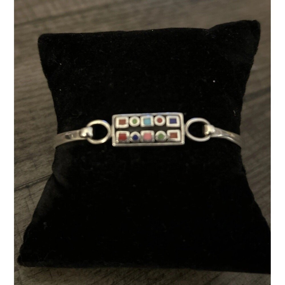 Sterling Southwest Multicolor Inlay Bangle Bracelet 11.70g